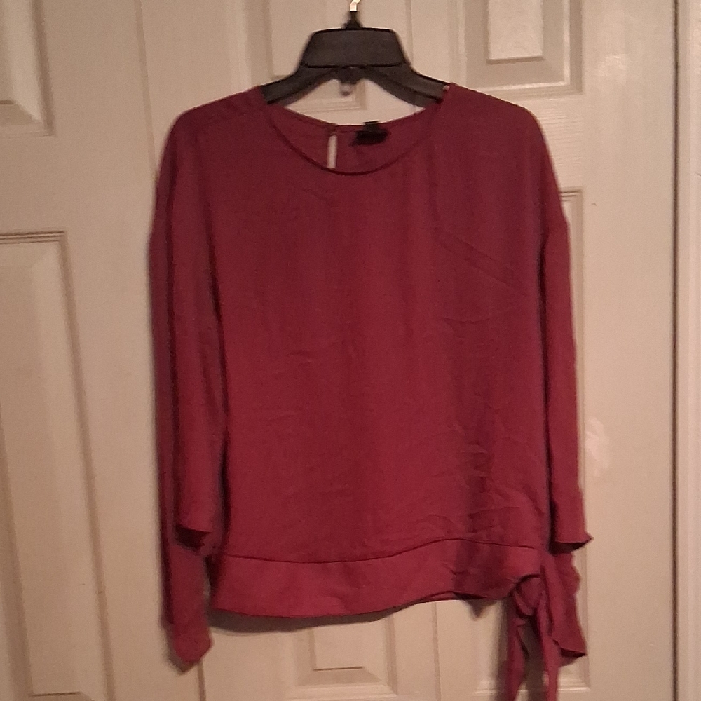 Womens Purple Long Sleeve Tie-Hem Top